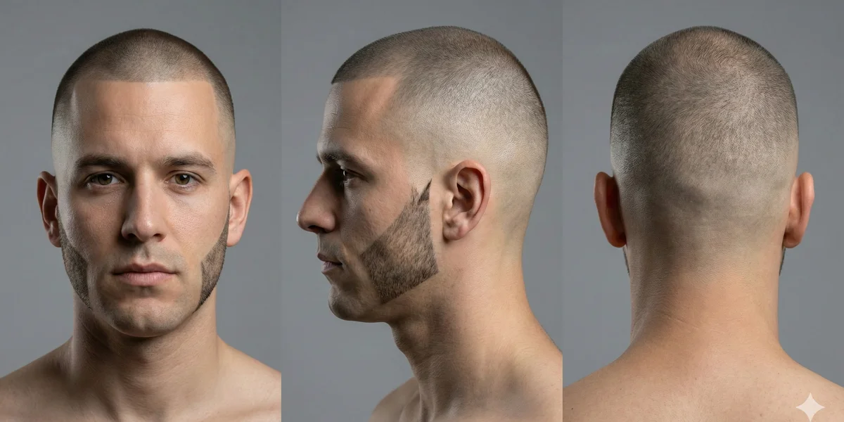 Bald Fade with Ice Pick Sideburns - Multi-angle view