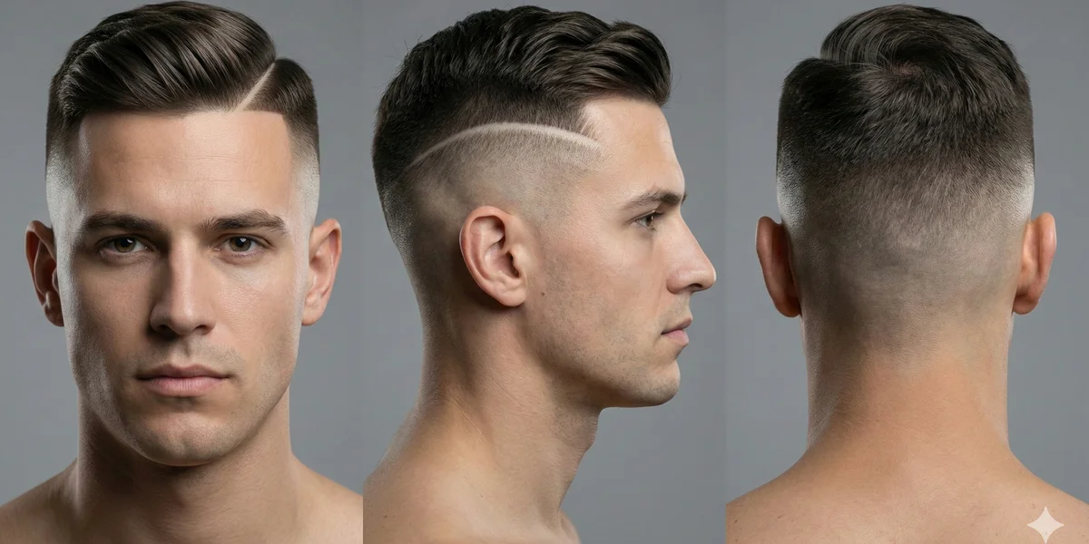 High Bald Fade with Carved Part - Multi-angle view